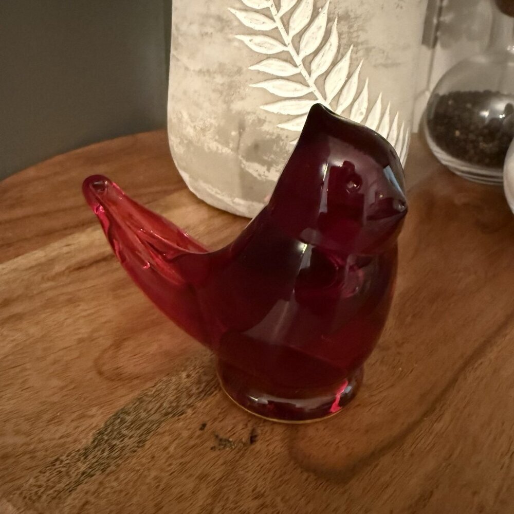 Vintage W Ward 1989 Signed Amberina Art Glass Bird Cardinal Of Love 3.25"